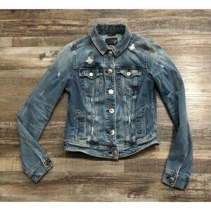 American Eagle Womens Medium Blue Denim Cropped Jean Jacket Button Up